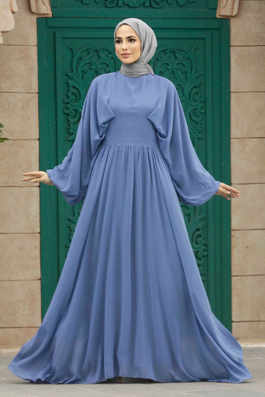 Neva Style - İndigo Blue Turkish Hijab Engagement Gown 60681IM