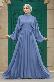 Neva Style - İndigo Blue Turkish Hijab Engagement Gown 60681IM - Thumbnail