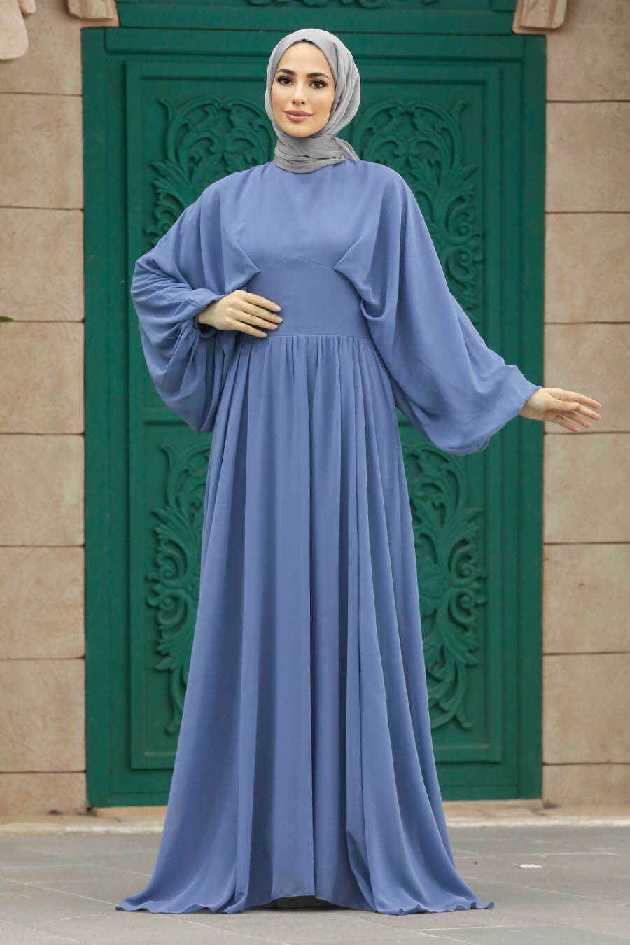 Neva Style - İndigo Blue Turkish Hijab Engagement Gown 60681IM