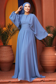  İndigo Blue Turkish Hijab Engagement Gown 60681IM - 1