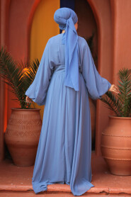  İndigo Blue Turkish Hijab Engagement Gown 60681IM - 4