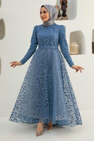  İndigo Blue Turkish Hijab Wedding Dress 22510IM - 1