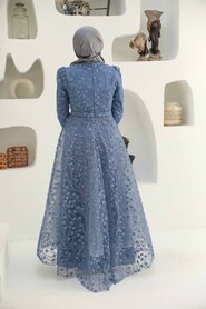  İndigo Blue Turkish Hijab Wedding Dress 22510IM - 2