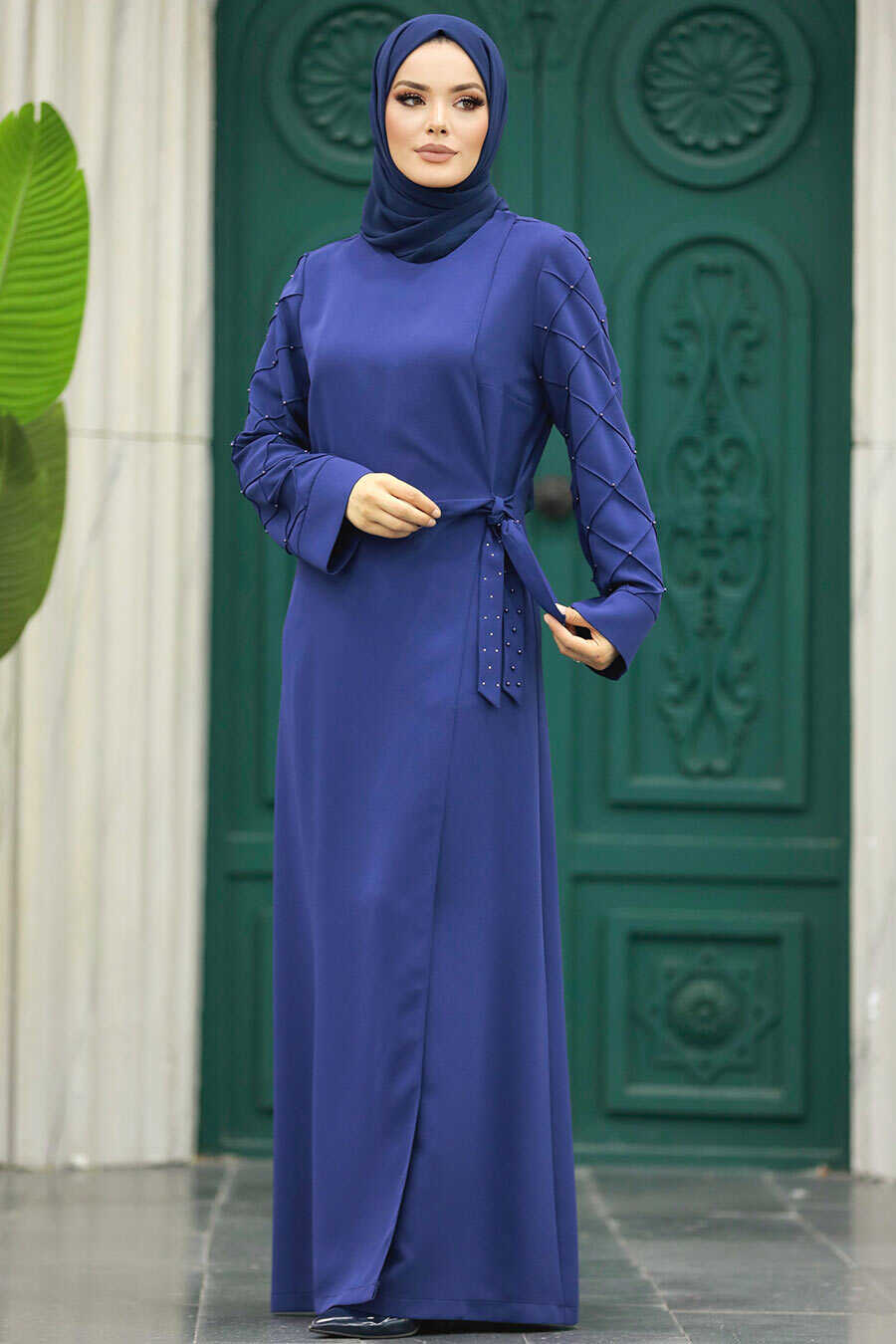 Neva Style - İndigo Blue Women Abaya 20631IM