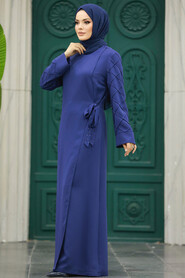 Neva Style - İndigo Blue Women Abaya 20631IM - Thumbnail