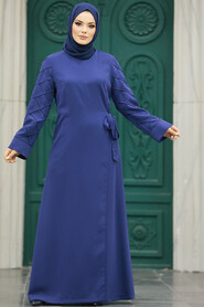 Neva Style - İndigo Blue Women Abaya 20631IM - Thumbnail