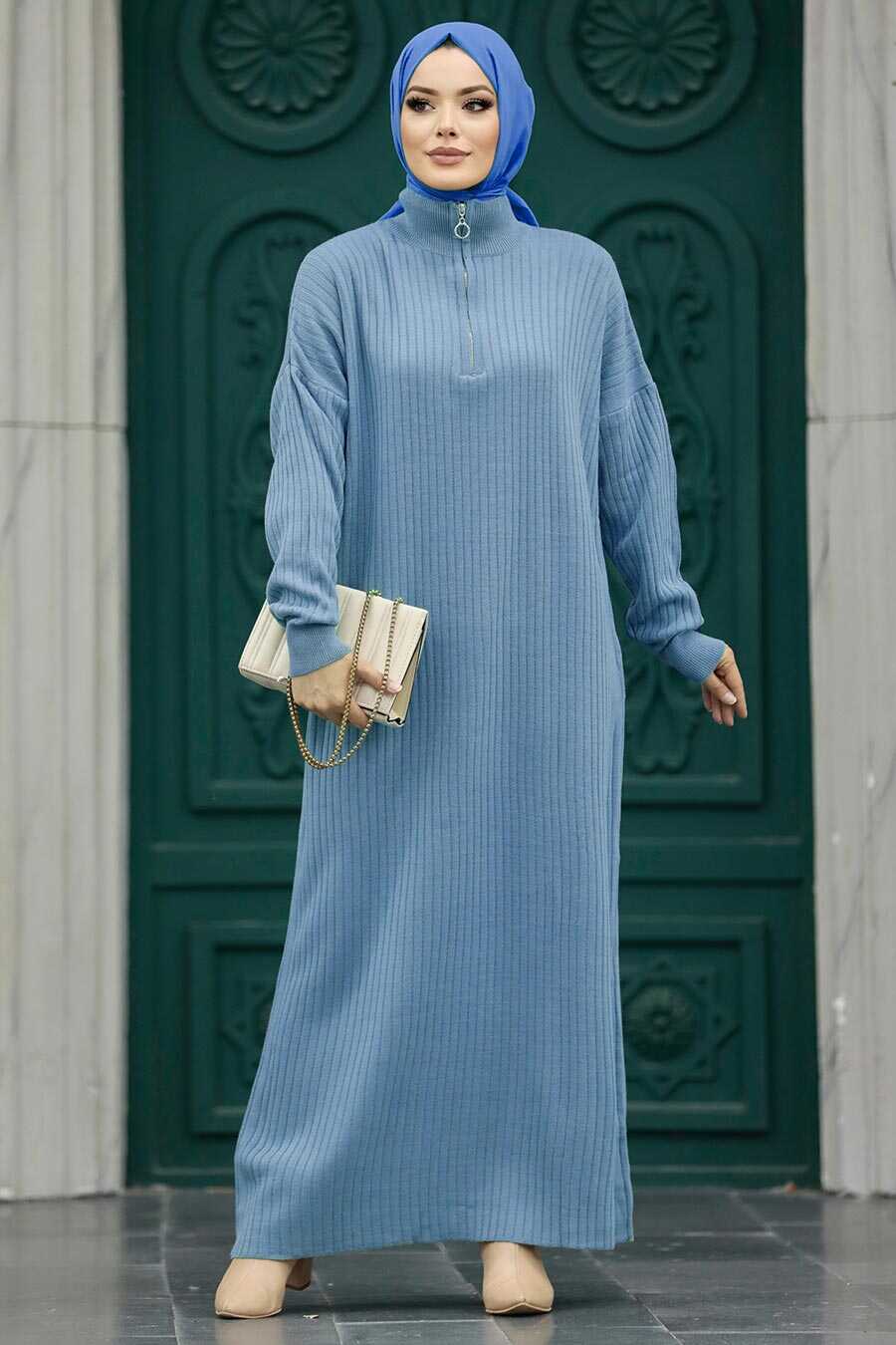 Neva Style - İndigo Blue Women Knitwear Dress 34310IM