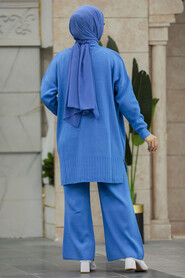 Neva Style - İndigo Blue Women Knitwear Dual Dress 34341IM - Thumbnail