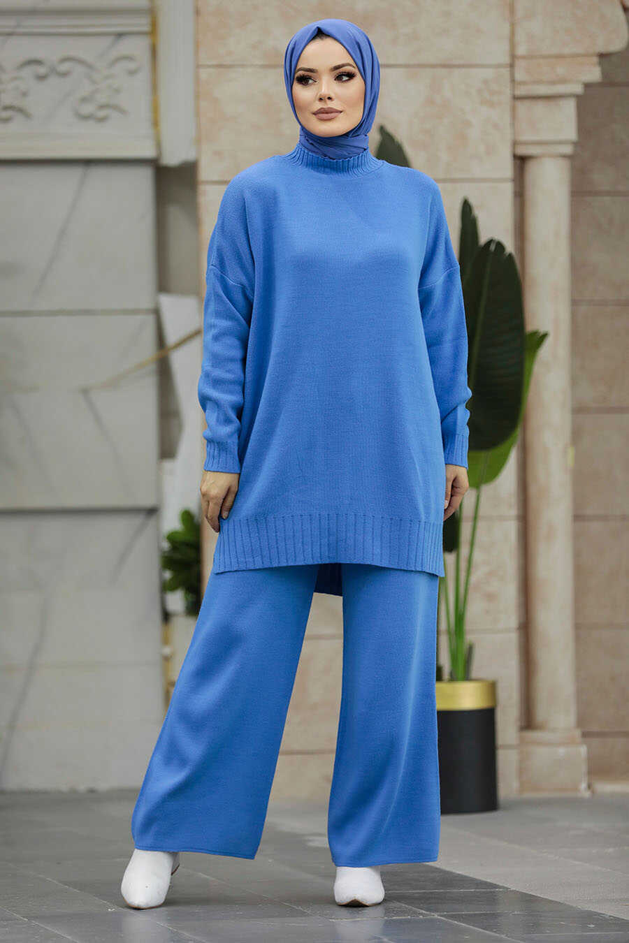 Neva Style - İndigo Blue Women Knitwear Dual Dress 34341IM