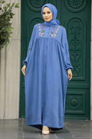  İndigo Blue Women Turkish Abaya 8925IM - 1