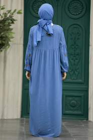  İndigo Blue Women Turkish Abaya 8925IM - 3