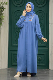  İndigo Blue Women Turkish Abaya 8925IM - 2