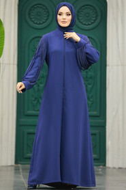 Neva Style - İndigo Blue Women Turkish Abaya 20074IM - Thumbnail