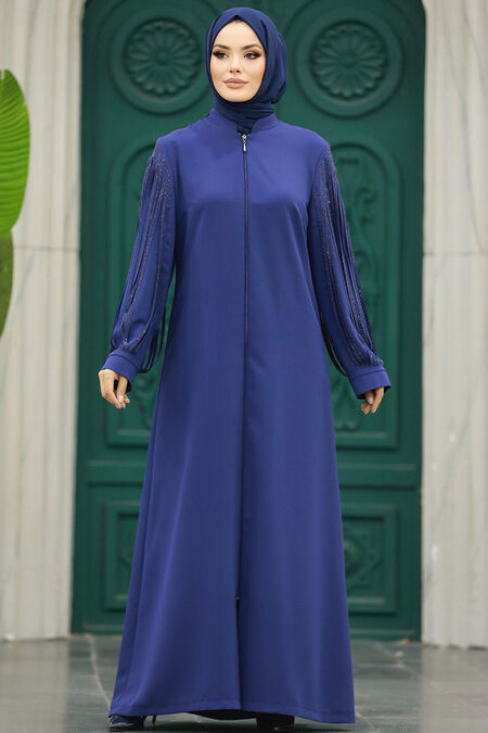  İndigo Blue Women Turkish Abaya 20074IM - NEVA STYLE