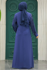 Neva Style - İndigo Blue Women Turkish Abaya 20074IM - Thumbnail