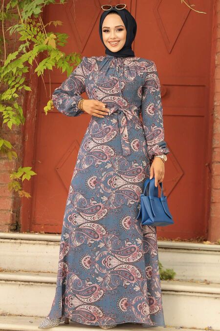  İndigo Blue Long Sleeve Dress 279081IM - NEVA STYLE