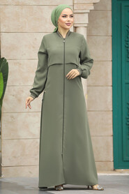 Khaki Abaya For Women 20075HK - Thumbnail