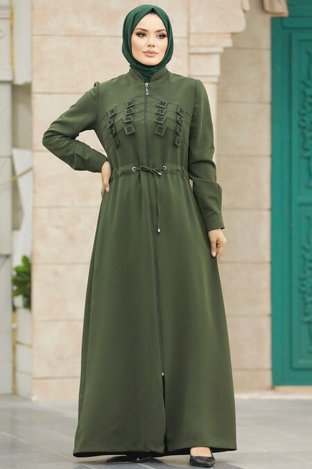  Khaki High Quality Turkish Abaya 10037HK - NEVA STYLE
