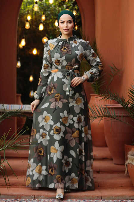  Khaki Hijab Dress 279325HK - NEVA STYLE