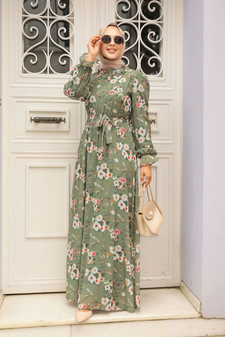  Khaki Hijab Dress 29711HK - NEVA STYLE