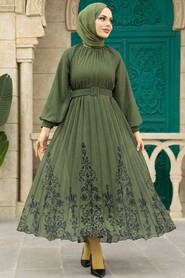  Khaki Hijab Dress 3817HK - 1