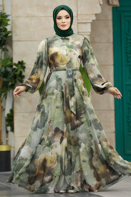  Khaki Hijab For Women Dress 33095HK - NEVA STYLE