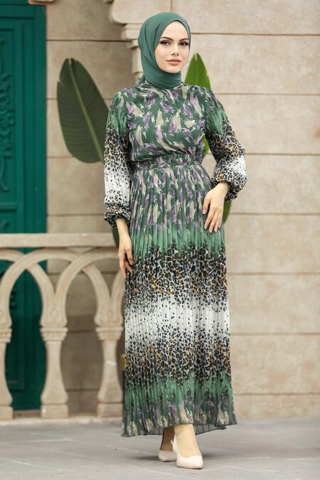  Khaki Hijab Maxi Dress 3889HK - NEVA STYLE