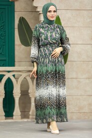  Khaki Hijab Maxi Dress 3889HK - 3