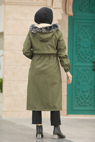 Neva Style - Khaki Hijab Parka Coat 60651HK - Thumbnail