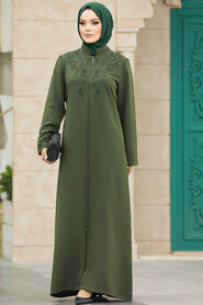 Neva Style - Khaki Hijab Plus Size Turkish Abaya 10086HK - Thumbnail