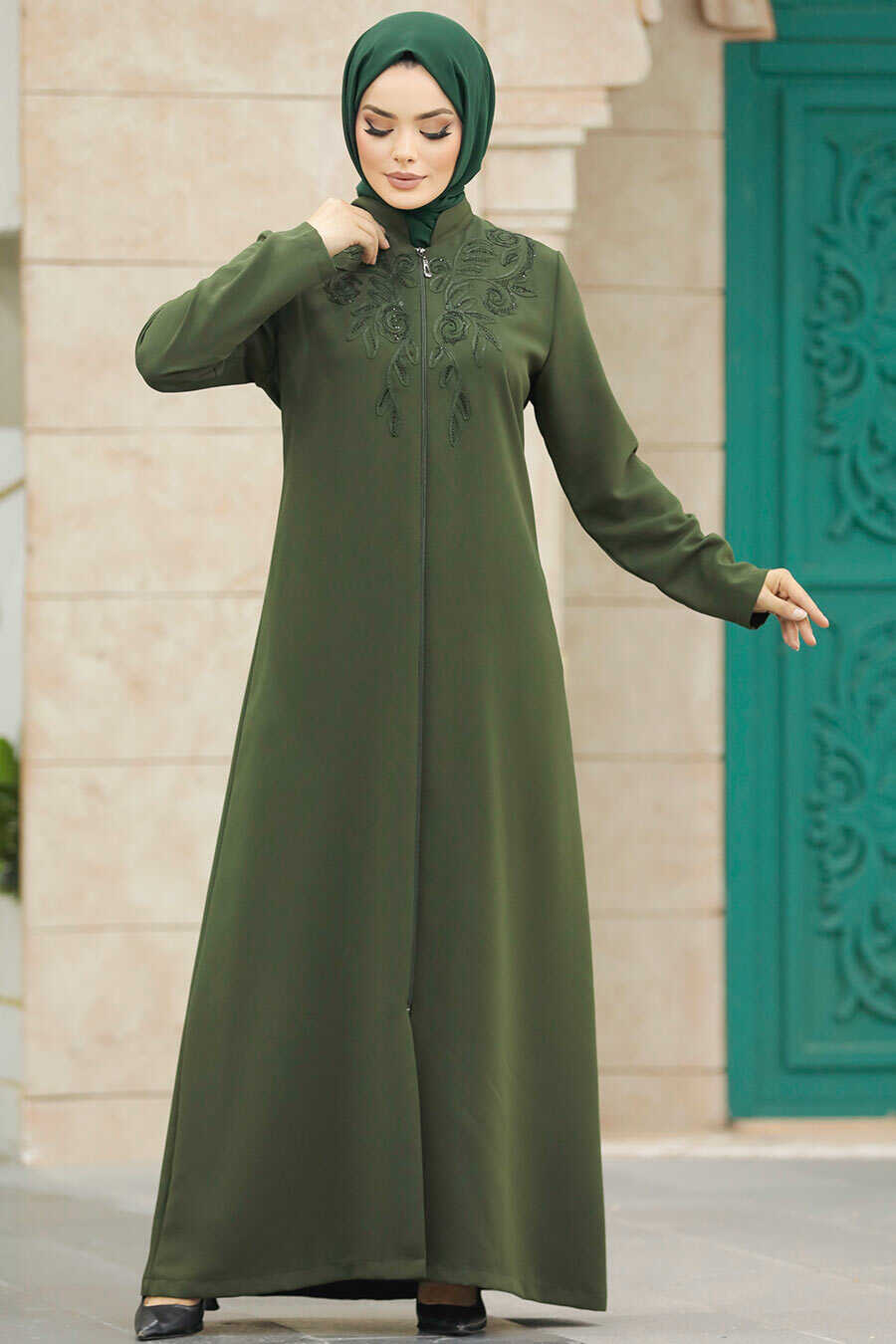 Neva Style - Khaki Hijab Plus Size Turkish Abaya 10086HK