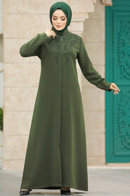  Khaki Hijab Plus Size Turkish Abaya 10086HK - 2