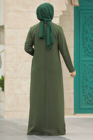 Neva Style - Khaki Hijab Plus Size Turkish Abaya 10086HK - Thumbnail