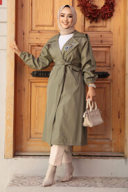  Khaki Hijab Trench Coat 639HK - 1