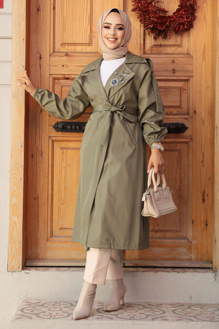  Khaki Hijab Trench Coat 639HK - NEVA STYLE