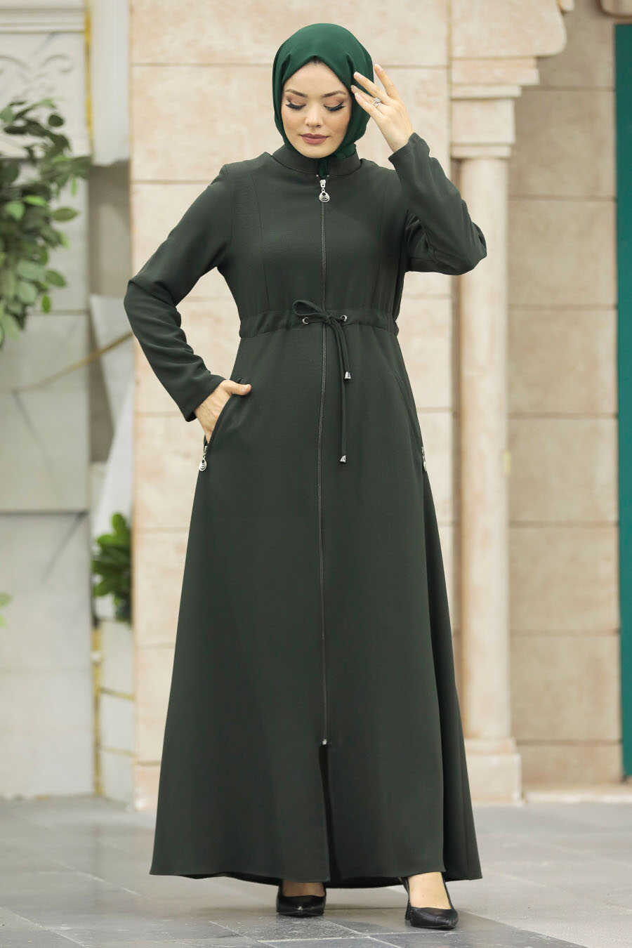 Neva Style - Khaki Hijab Turkish Abaya 60125HK