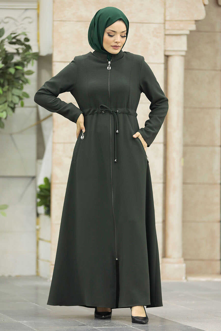 Neva Style - Khaki Hijab Turkish Abaya 60125HK