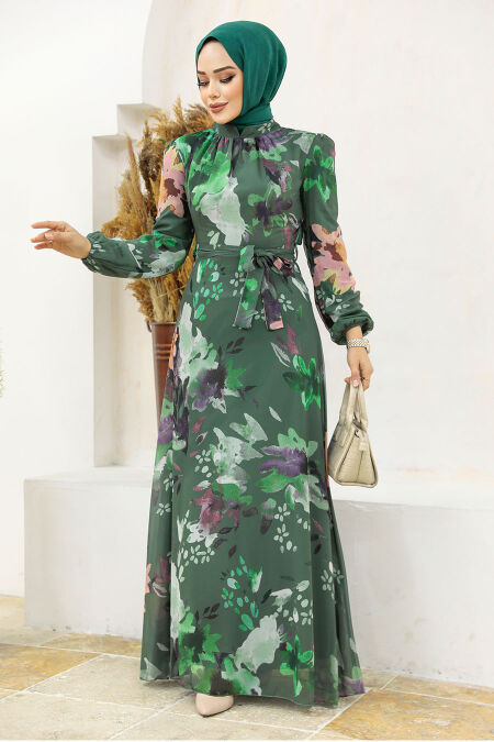  Khaki Hijab Turkish Dress 27942HK - NEVA STYLE