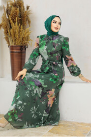  Khaki Hijab Turkish Dress 27942HK - 3