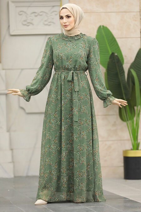  Khaki Hijab Turkish Dress 29712HK - NEVA STYLE