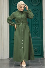  Khaki Hijab Turkish Dress 5934HK - NEVA STYLE
