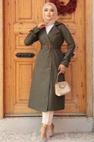  Khaki Hijab Turkish Trench Coat 5942HK - 2