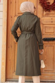  Khaki Hijab Turkish Trench Coat 5942HK - 3