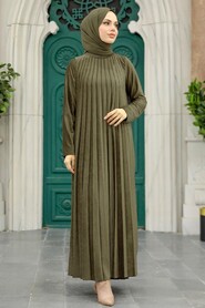  Khaki Hijab Velvet Dress 1287HK - NEVA STYLE