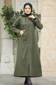  Khaki Islamic Clothing Coat 60623HK - 1