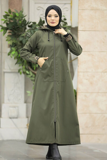  Khaki Islamic Clothing Coat 60623HK - NEVA STYLE