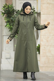  Khaki Islamic Clothing Coat 60623HK - 4