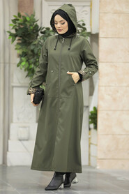  Khaki Islamic Clothing Coat 60623HK - 3