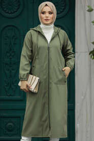  Khaki Islamic Clothing Trench Coat 5511HK - 3