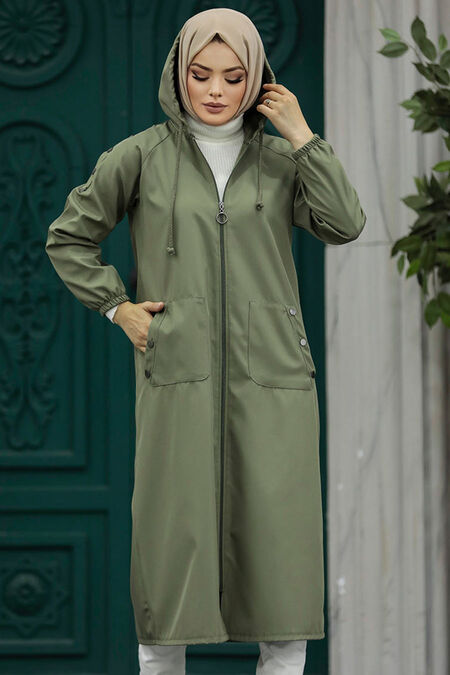  Khaki Islamic Clothing Trench Coat 5511HK - NEVA STYLE